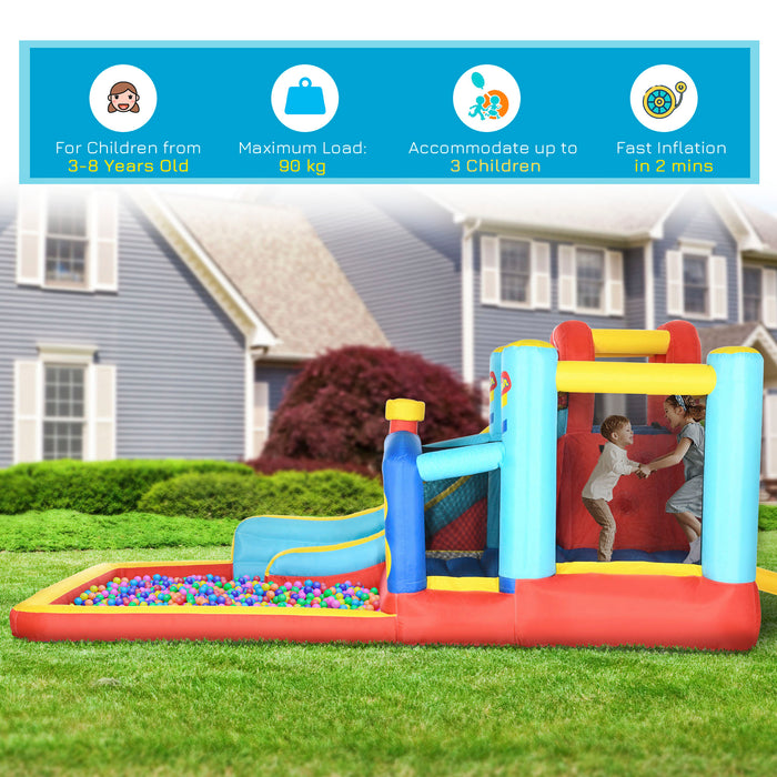 4-in-1 Inflatable Play Center - Bouncy Castle with Slide, Pool, Trampoline, Climbing Wall - Exciting Outdoor Fun for Kids