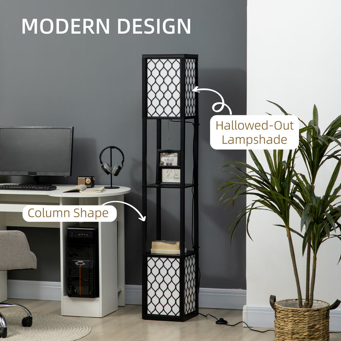Floor Lamp with Storage Shelves - Dual LED Lighting, Tall Free-Standing Lamp with Pull Chain, Contemporary Design - Ideal for Living Room, Bedroom Ambience & Storage Convenience