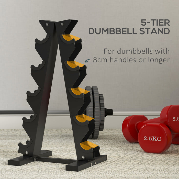 Five-Tier Dumbbell Rack - Heavy-Duty Steel Gym Equipment Storage - Optimizes Home Workout Space and Keeps Weights Organized
