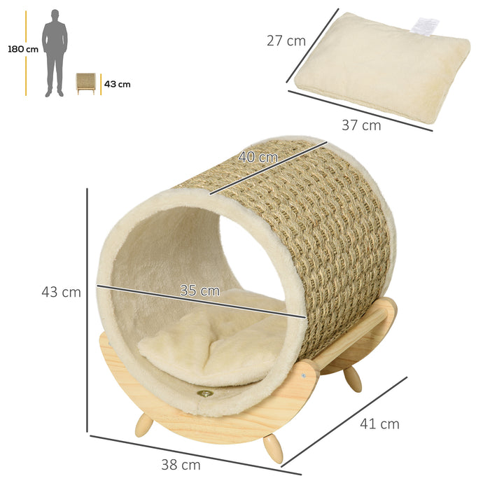 Elevated Cat House with Scratcher - Comfy Kitten Bed & Pet Shelter, 41x38x43 cm, Soft Cushioned Interior - Ideal for Cat Napping & Play