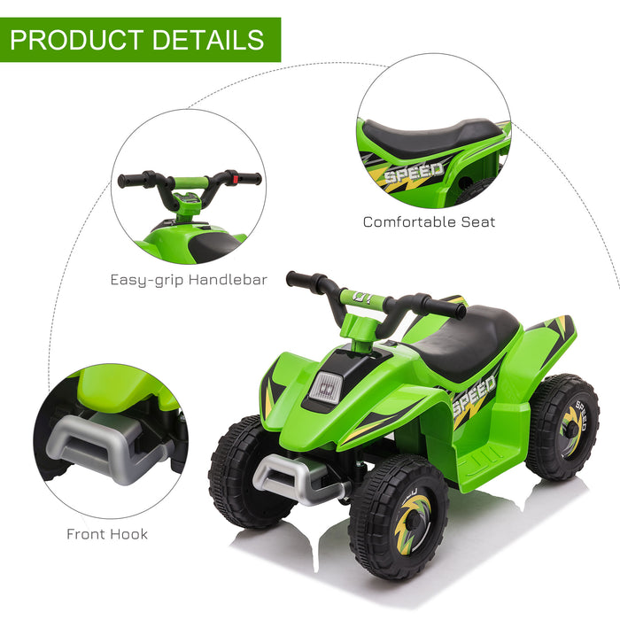 6V Ride-On Kids ATV Electric Toy Quad - Four-Wheel Drive with Forward and Reverse Functions - Ideal for Toddlers 18-36 Months, Vibrant Green Color