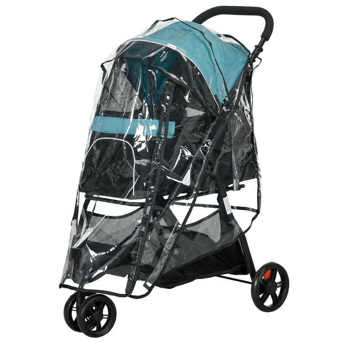 Foldable Dog Stroller with Weather Shield - Compact Travel Pet Pushchair for Extra Small and Small Dogs, Dark Green - Ideal for Outdoor Adventures and Protection from Rain