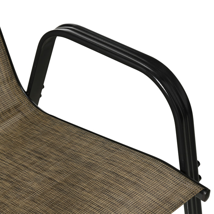 Outdoor Garden Dining Chair Set - 4 Piece Stackable High Backrest with Armrests & Breathable Mesh Fabric in Mixed Brown - Comfortable Patio Seating for Dining & Relaxation