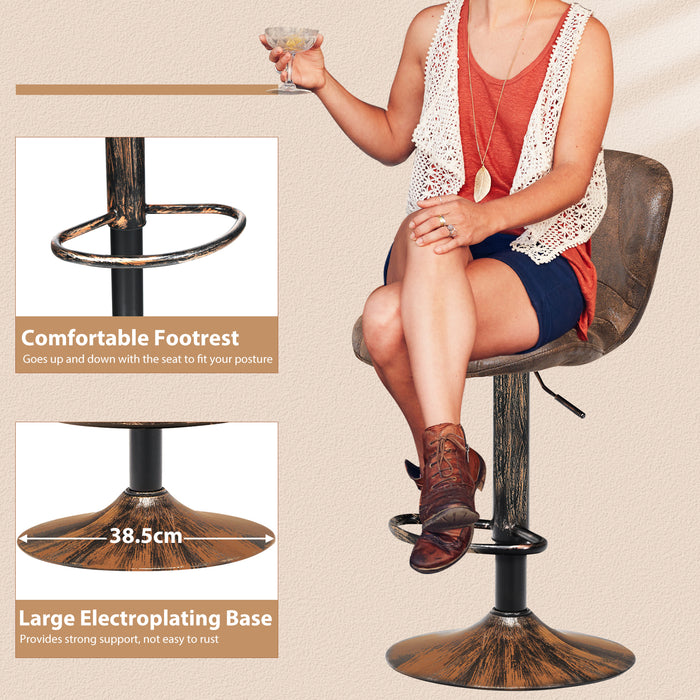 Leather Bar Stool - 2 Pieces with Adjustable Height, Swivel Gas Lift - Ideal for Comfortable Seating Adjustability