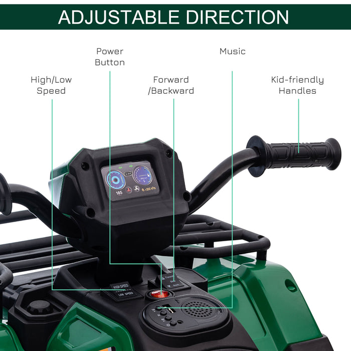 Electric Ride-On ATV for Kids - 12V Quad Bike with Forward/Reverse, Music, LED Headlights - Perfect for Ages 3-5, Vibrant Green