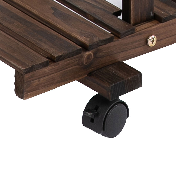 4-Tier Wooden Plant Stand with Wheels - Freestanding Flower Display Rack for Indoor & Outdoor Gardens - Ideal for Garden Balcony, 8-Pot Capacity, Portable with Handle, 123.5x33x80 cm