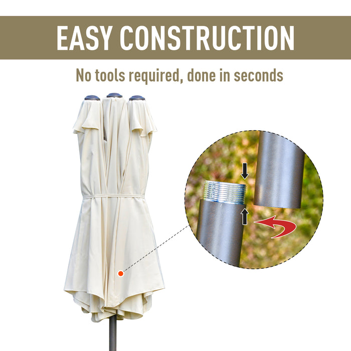 Double-Sided 4.6m Garden Parasol - Patio Sun Umbrella with Market Shelter Canopy & Cross Base in Off White - Ideal Shade Solution for Outdoor Entertaining