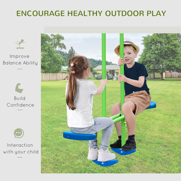 Metal Swings and Seesaw Combo - Double Seat, Height Adjustable, Durable Outdoor Playset for Kids - Perfect for Toddlers Aged 3+ in Backyards, Green