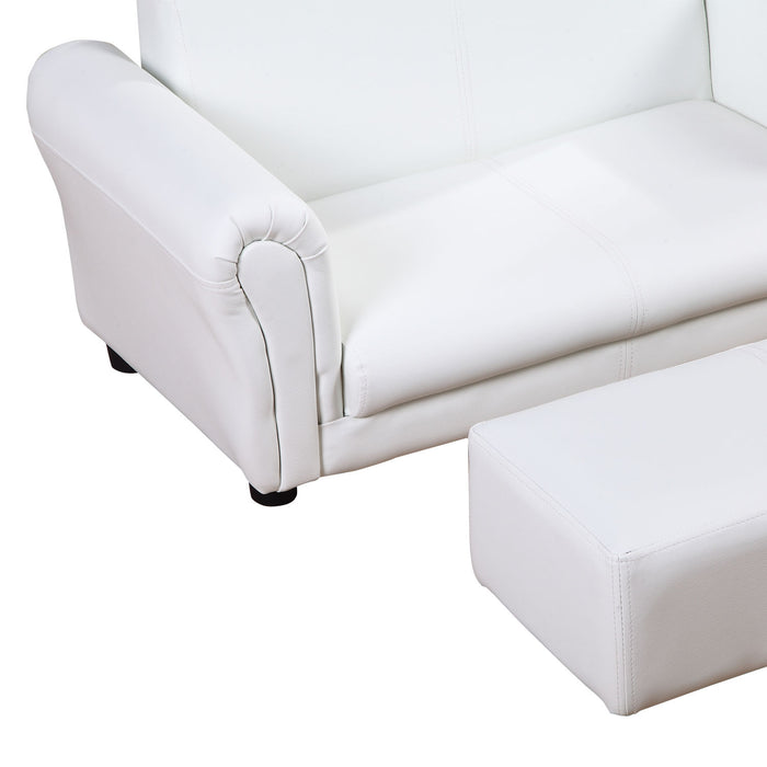Kids Twin Sofa with Footstool - 2-Seater Toddler Chair for Children, Double Seat Armchair, Boys and Girls Lounge Furniture - White Couch Perfect for Sibling Sharing and Playrooms