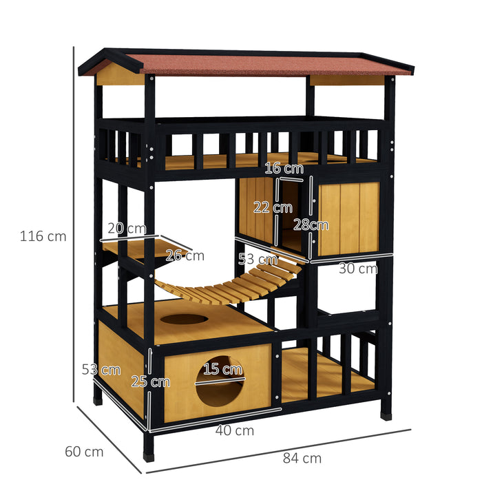 Four-Tier Wooden Outdoor Cat Shelter - Sturdy Feral Cat House with Suspension Bridge, Balcony, and Escape Doors - Perfect Haven for Outdoor or Stray Cats