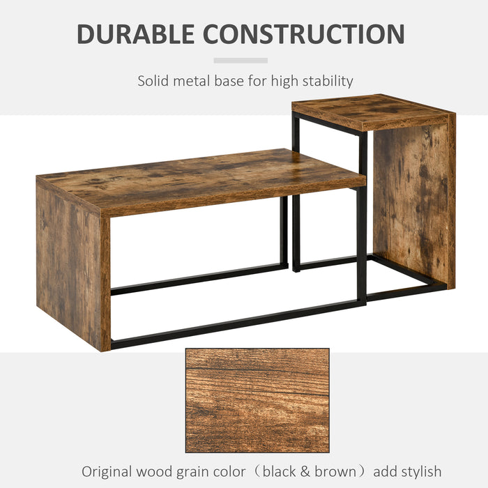 Industrial Style Coffee & Tea Table Set - 2-Piece Side Tables with Metal Frame for Home Decor - Perfect for Living Room and Bedroom, Black & Brown