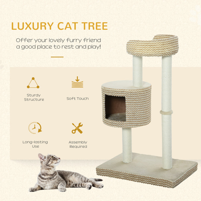 Cat Tree Tower with Multiple Levels - Kitten Climbing Frame with Jute Scratching Posts, Condo Perch, and Plush Fabric - Ideal Playhouse & Lounging Area for Cats