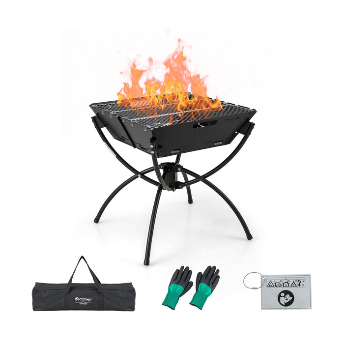 Outdoor Essentials - Camping Fire Pit & Cooking Grills Set with Carry Bag and Heat-resistant Gloves - Perfect for Outdoor Adventurers and BBQ Enthusiasts