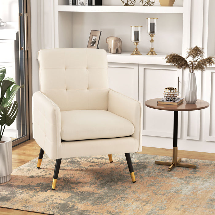 Linen Fabric Accent Chair - Single Sofa with Removable Seat Cushion in Beige - Ideal for Minimalist and Compact Spaces