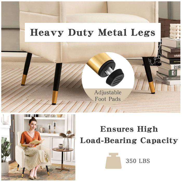 Linen Fabric Accent Chair - Single Sofa with Removable Seat Cushion in Beige - Ideal for Minimalist and Compact Spaces