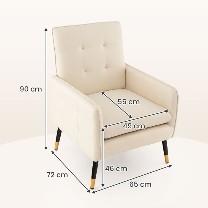 Linen Fabric Accent Chair - Single Sofa with Removable Seat Cushion in Beige - Ideal for Minimalist and Compact Spaces