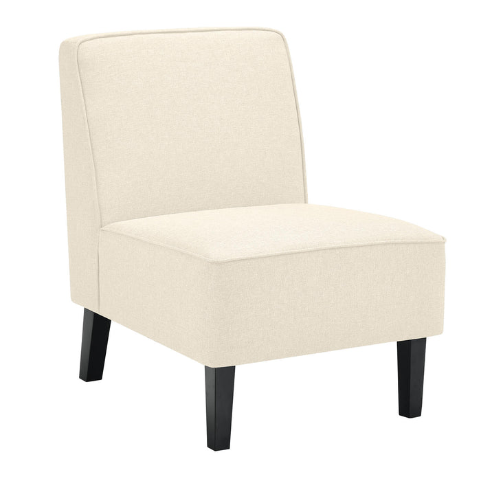 Linen Fabric Upholstered Armless Chair - Beige Accent Chair with Durable Rubber Wood Legs - Perfect for Home and Office Spaces