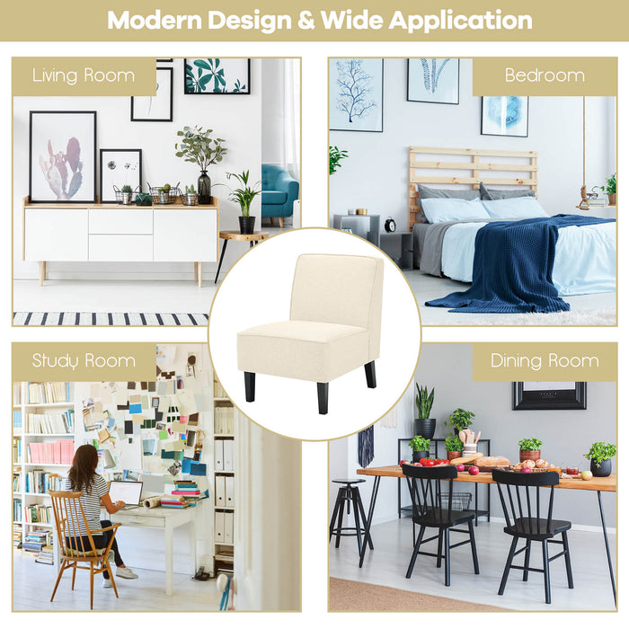 Linen Fabric Upholstered Armless Chair - Beige Accent Chair with Durable Rubber Wood Legs - Perfect for Home and Office Spaces