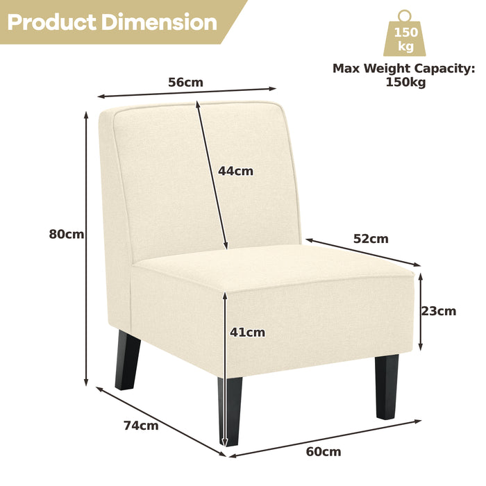 Linen Fabric Upholstered Armless Chair - Beige Accent Chair with Durable Rubber Wood Legs - Perfect for Home and Office Spaces