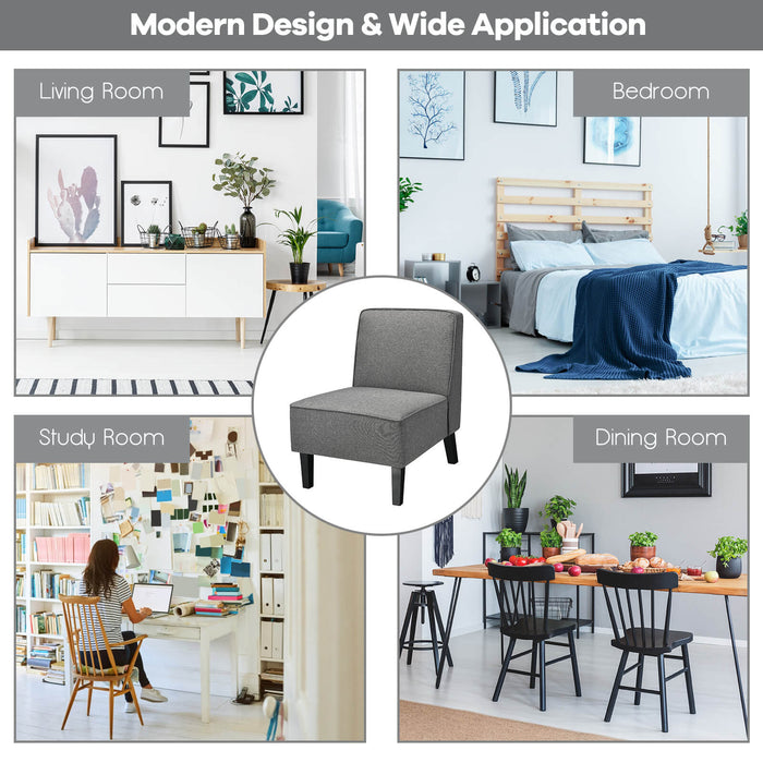 Linen Fabric Upholstered Armless Chair - Beige Accent Chair with Durable Rubber Wood Legs - Perfect for Home and Office Spaces