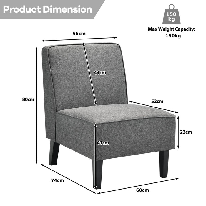 Linen Fabric Upholstered Armless Chair - Beige Accent Chair with Durable Rubber Wood Legs - Perfect for Home and Office Spaces