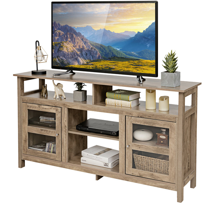 Home Entertainment Console Table - Wooden TV Stand with Built-In Fireplace and Dual Cabinets - Ideal for Living Room Décor and Storage Solution in Black Finish