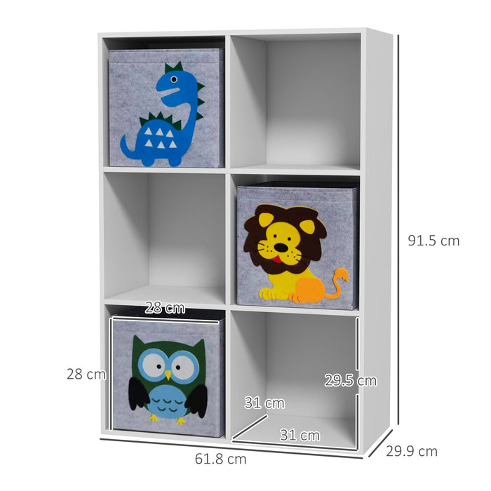 Kids' Storage Organizer with Fabric Bins - 61.8cm L x 29.9cm W x 91.5cm H White Toy Chest - Space-Saving Solution for Children's Playroom