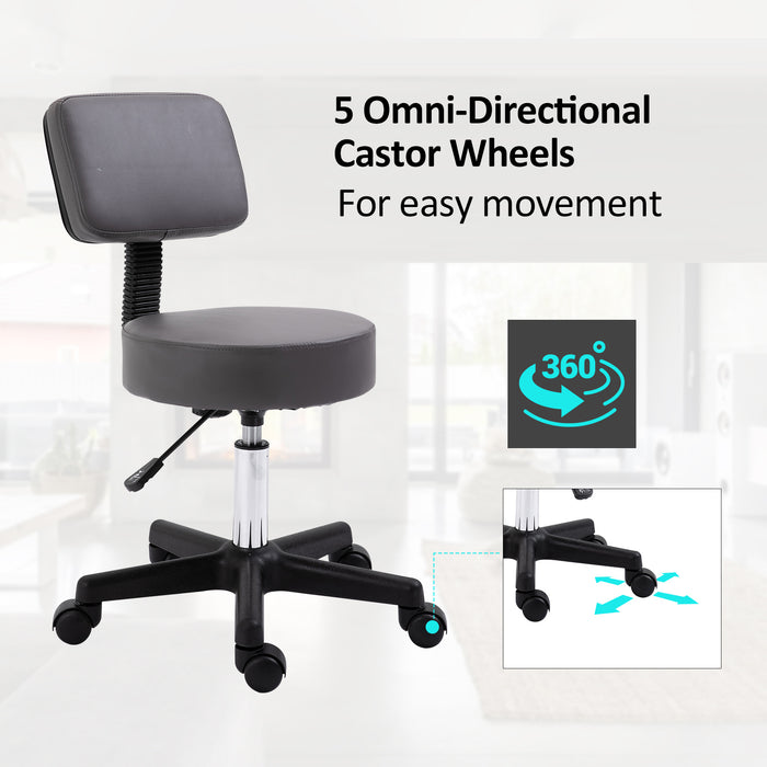 Swivel Salon Chair with Padded Seat - 5-Wheel Adjustable Height for Hairdressers, Tattoo Artists, and Spa Use - Rolling Comfort Cushion in Professional Grey