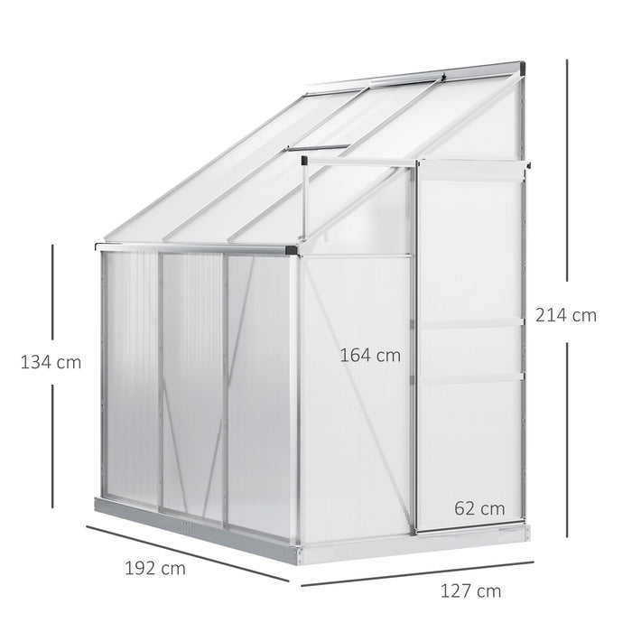 Polycarbonate Lean-to Garden Greenhouse - 6x4 ft Walk-In Structure with Adjustable Roof Vent and Sliding Door - Ideal for Urban Gardening with Limited Space