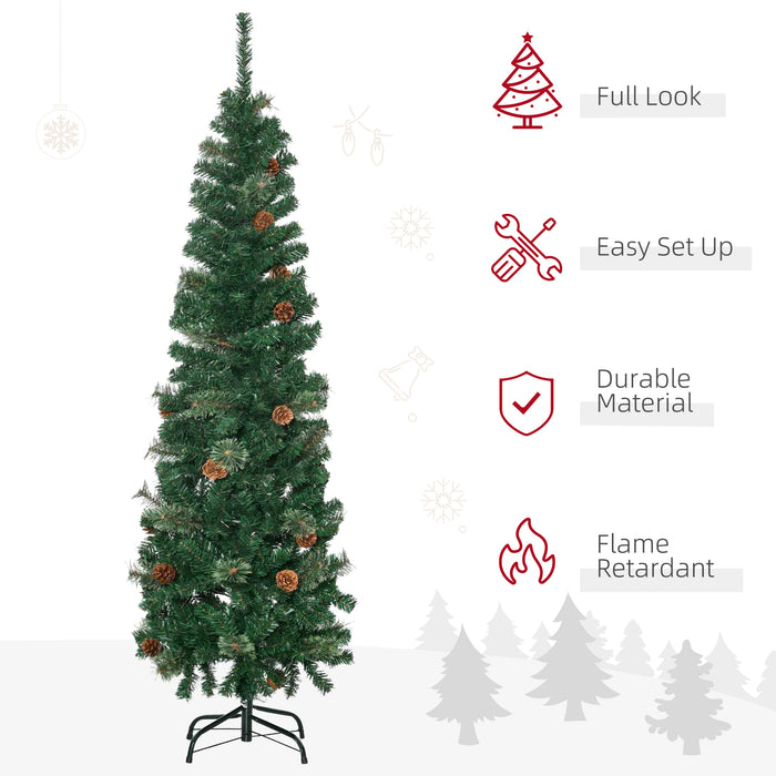 Slim Artificial Christmas Tree 5.5 Feet - Realistic Pine Needle Branches with 412 Tips and 21 Pine Cones - Ideal for Holiday Decorating in Small Spaces
