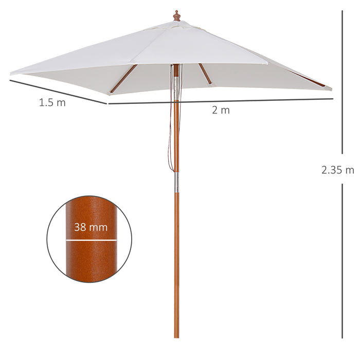 2m x 1.5m Cream White Patio Umbrella - Fir Wooden Pole, 6-Rib Sunshade Canopy with Tilt Mechanism - Ideal for Outdoor Garden and Backyard Relaxation