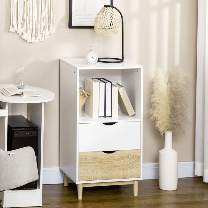 Modern White Bookcase with Drawers - Open Shelving Storage Cabinet for Books - Ideal for Study, Living Room, and Home Office Organization