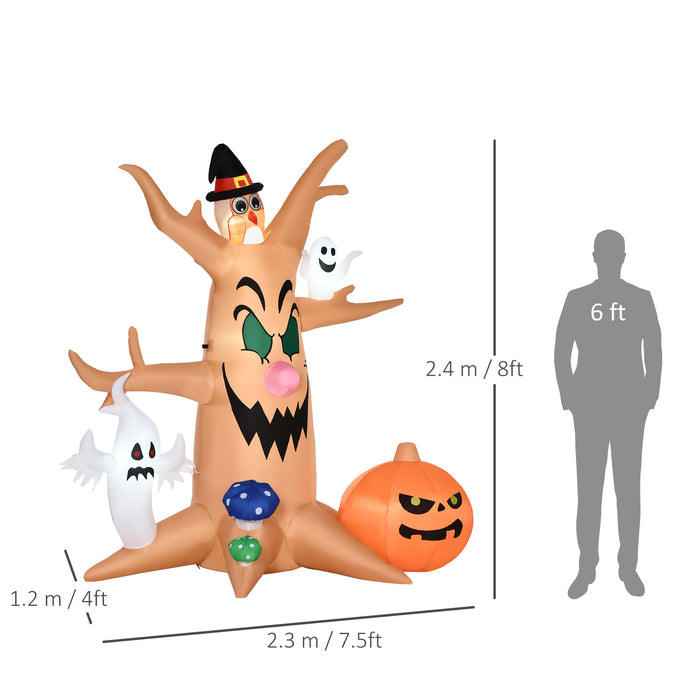 8ft Inflatable Halloween Haunted Tree with LED Lights - Jack-o-Lantern, Ghosts, and Owl Decoration - Quick-Setup for Festive Outdoor Display