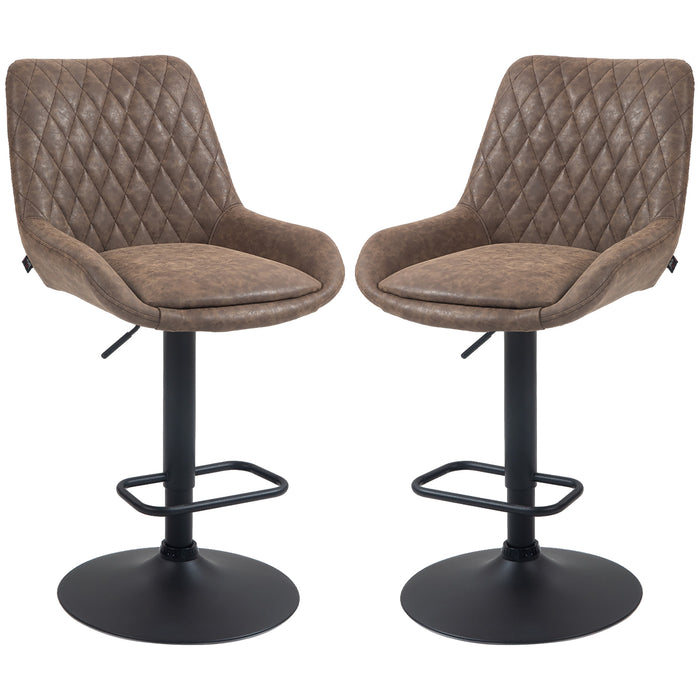 Adjustable Retro Bar Stools Set of 2 - Upholstered Swivel Kitchen Chairs with Backs - Ideal for Coffee Bars and Home Seating Solutions