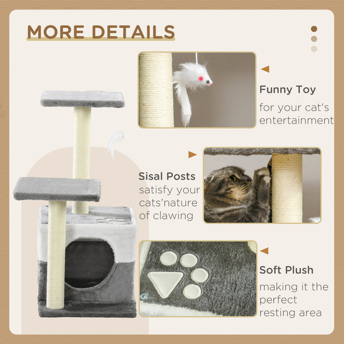 Cat Tower with Durable Sisal Scratching Posts - Plush Condo & Comfy Perches, Playful Toy Mouse Included - Ideal for Kittens and Adult Cats to Climb, Scratch & Lounge