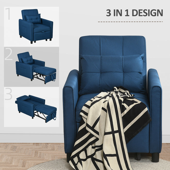 Convertible Chair Bed 3-in-1 - Pull-Out Sleeper with Fold-Out Design, Adjustable Backrest & Side Pockets - Space-Saving Furniture for Guests or Small Spaces