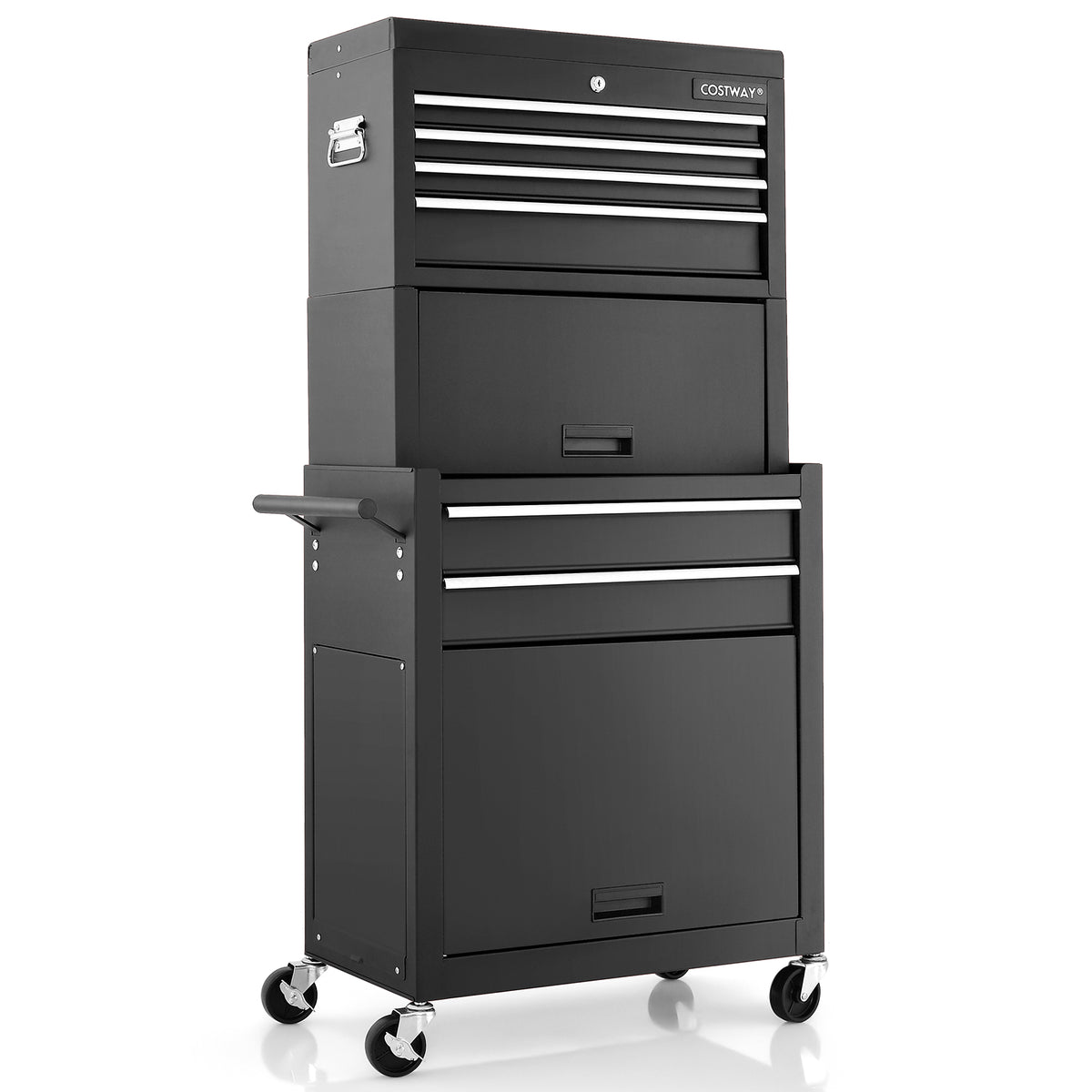 Tool Storage Cabinet with Lock, Handle and Wheels - Ample Space, Drawers, and EVA Liner in Black - Ideal Solution for Organizing and Securing Tools