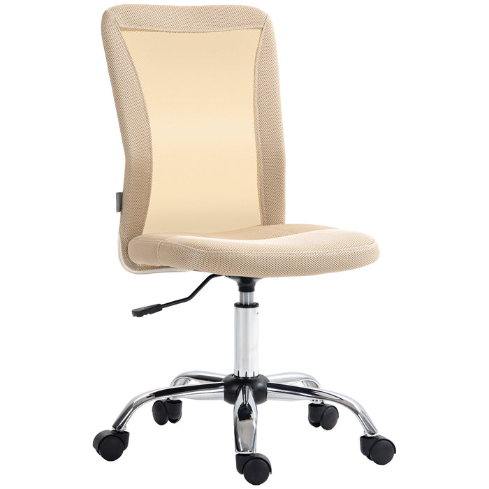 Mesh Office Chair with Adjustable Height - Armless Swivel Desk Chair with Wheels - Ideal for Study & Work Comfort, Beige