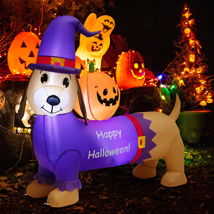 Halloween Inflatable Dachshund - Long Puppy with Pumpkin Decoration - Perfect for Spooky Season Aesthetic