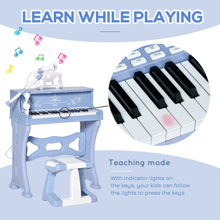 Kids Mini Grand Piano with Stool & Microphone - 37-Key Electronic Learning Keyboard for Music Education - Ideal Toy for Aspiring Young Musicians & Beginners