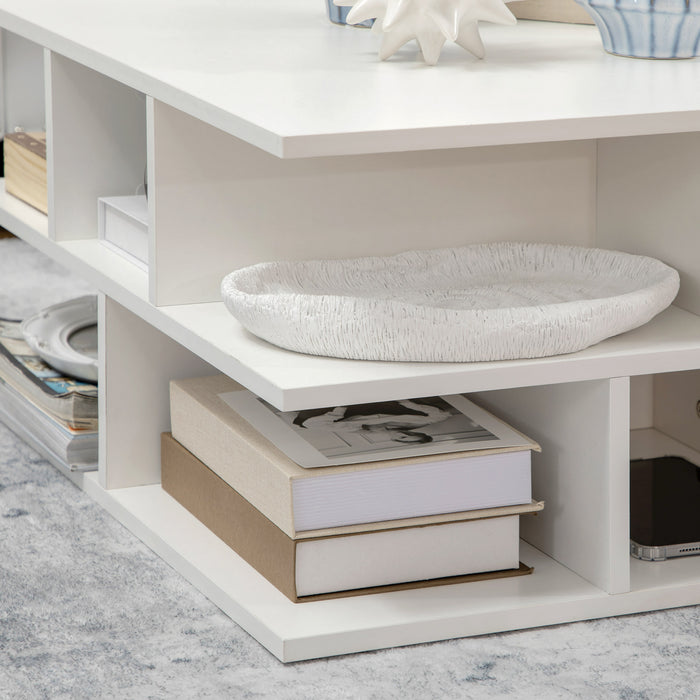 Modern White Square Coffee Table - Cocktail Centerpiece with Ample Storage, 70cm - Ideal for Living Room Organization and Style