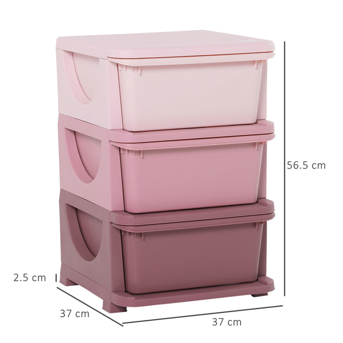 3-Tier Kids Storage Chest with Drawers - Vertical Pink Dresser Tower & Toy Organizer - Space-Saving Solution for Nursery & Playroom