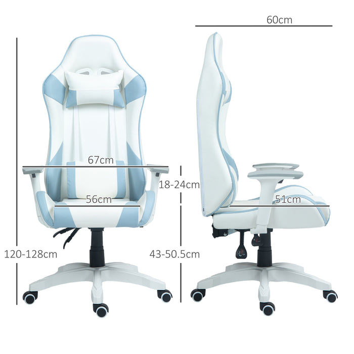 Gaming Chair with Lumbar Support - Reclining Faux Leather Computer Chair with Headrest, 3D Armrests, and Swivel Wheels - Designed for Comfortable Gaming and Office Work in Light Blue