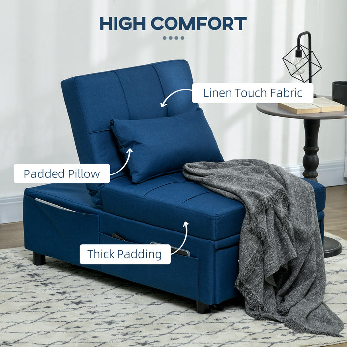 3-in-1 Multi-Functional Sleeper Chair Bed with Padding Seat - Convertible Chair to Bed Recliner, Adjustable Backrest & Wheels, Includes Pillow - Space-Saving Solution for Guests or Small Spaces