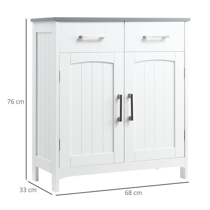 Freestanding Wooden Bathroom Floor Cabinet with 2 Drawers - Double Doors & Adjustable Shelf Storage Cupboard, Elegant White - Ideal for Organizing Toiletries and Linens