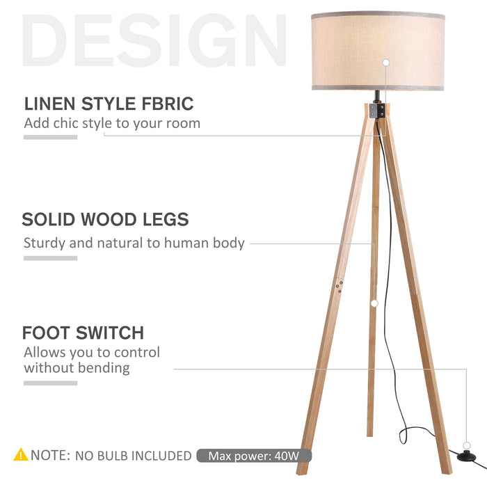 Elegant 5ft Wooden Tripod Floor Lamp - Free Standing E27 Bulb, Versatile & Stylish - Ideal for Home and Office Illumination, Grey Shade