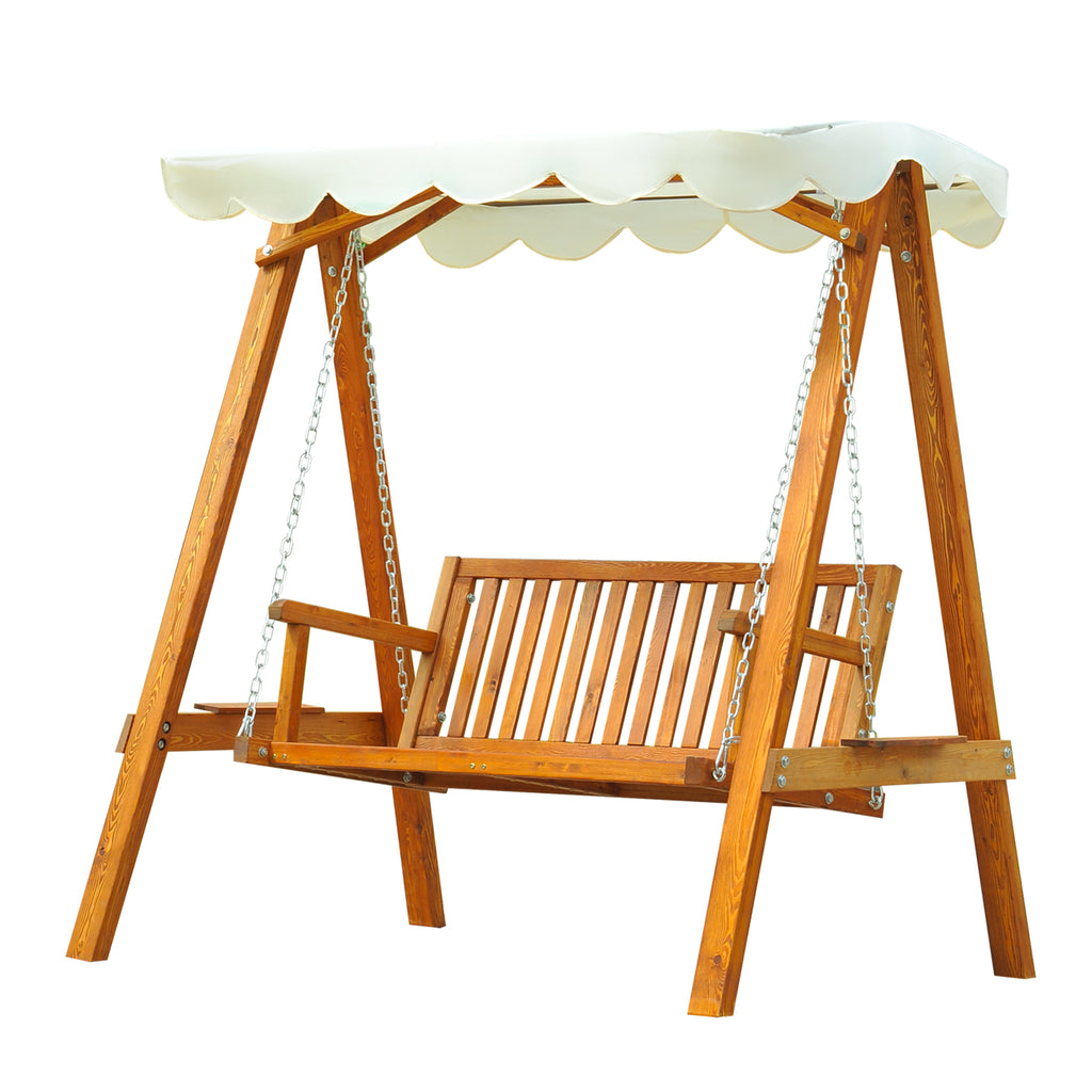 2-Seater Wooden Garden Swing Seat - Outdoor Hammock Bench Chair in Cream White - Perfect Relaxation for Yard or Patio