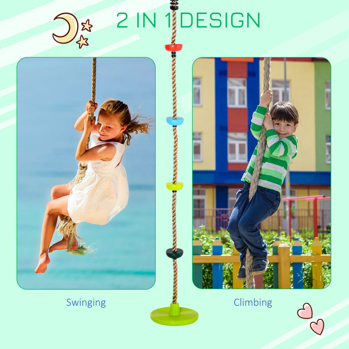 Multicolor Rope Disc Swing with Climbing Platforms - Outdoor Playground Set for Kids - Enhance Coordination in Backyard Play Areas