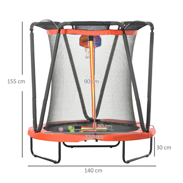Kids Trampoline with Safety Enclosure and Basketball Hoop - 4.6FT, Includes Sea Balls, Perfect for Ages 3-10 - Fun Outdoor Activity for Children