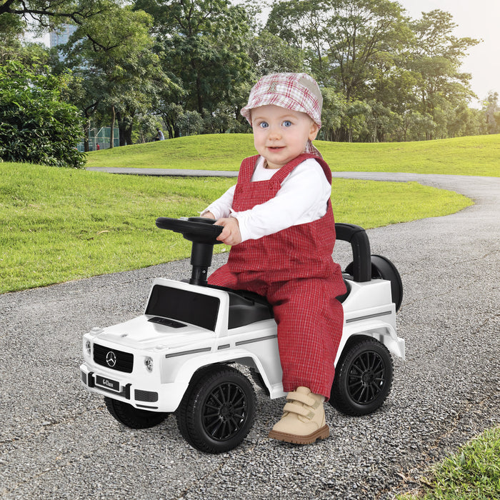 Aosom Mercedes-Benz G350 - Officially Licensed Kids Ride-On Push Car with Sliding Function and Storage - Toddler Foot-to-Floor Slider Vehicle with Horn, White